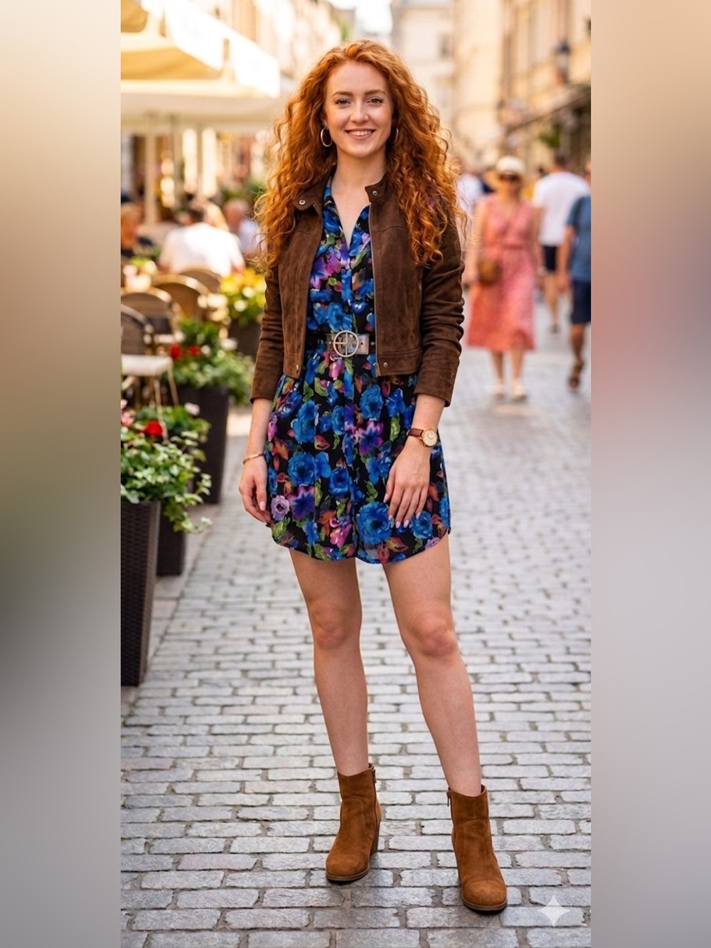 Floral Blue Button-Front Women’s Dress